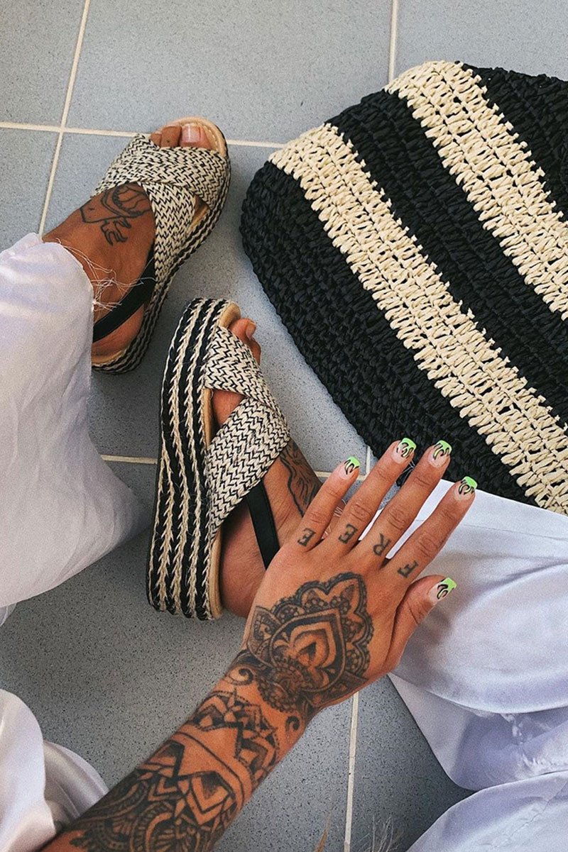 Beige Black Woven Slingback Flatform Wedges - Tatiana-Wedges