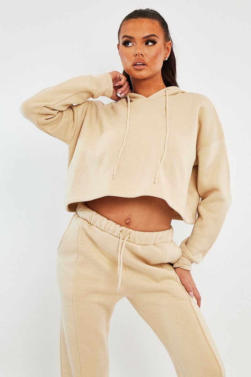 Beige Box Fit Cropped Hoodie - Neala-Hoodies