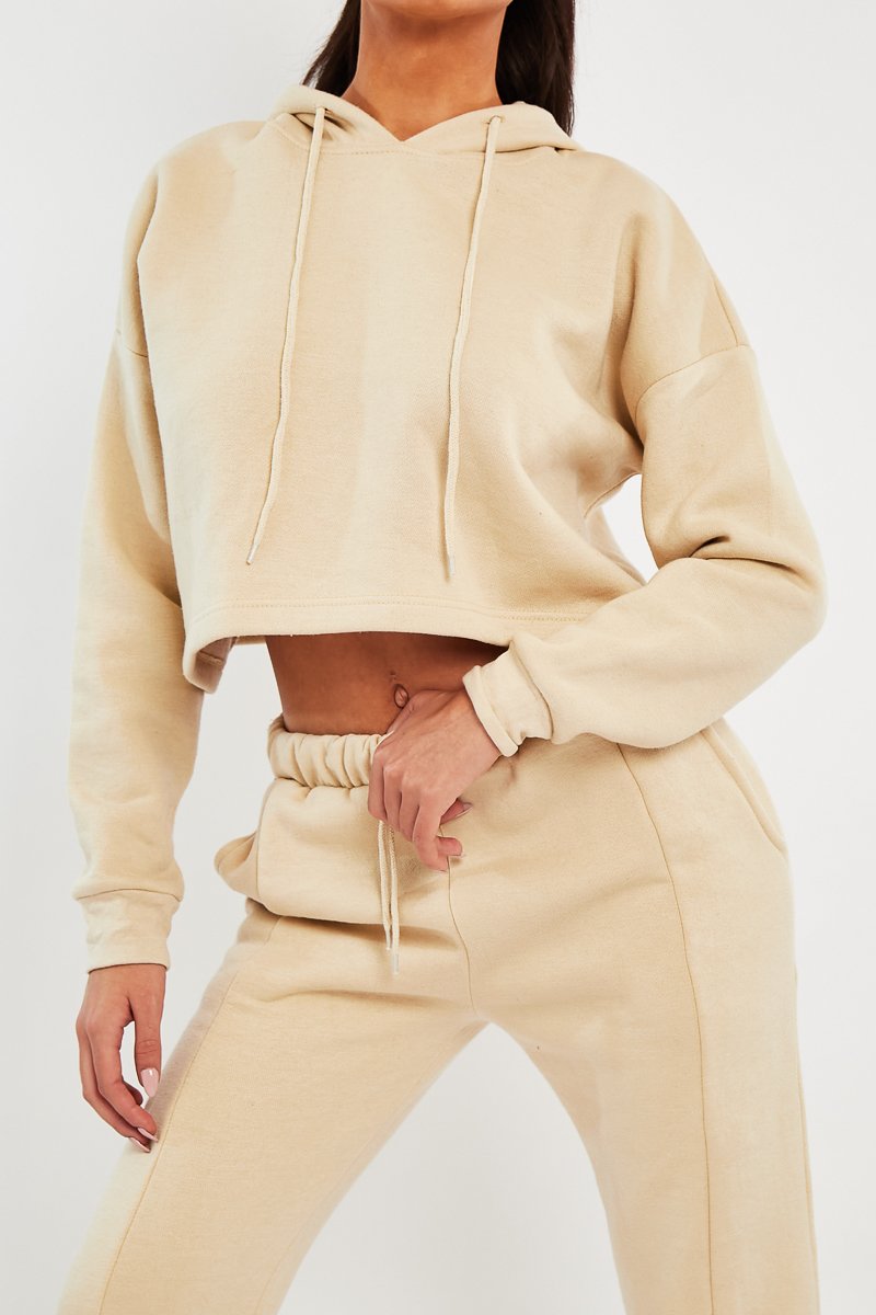 Beige Box Fit Cropped Hoodie - Neala-Hoodies