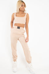 Beige Buckle Cargo Pant Crop Top Co-Ord - Kahri-Co-ords