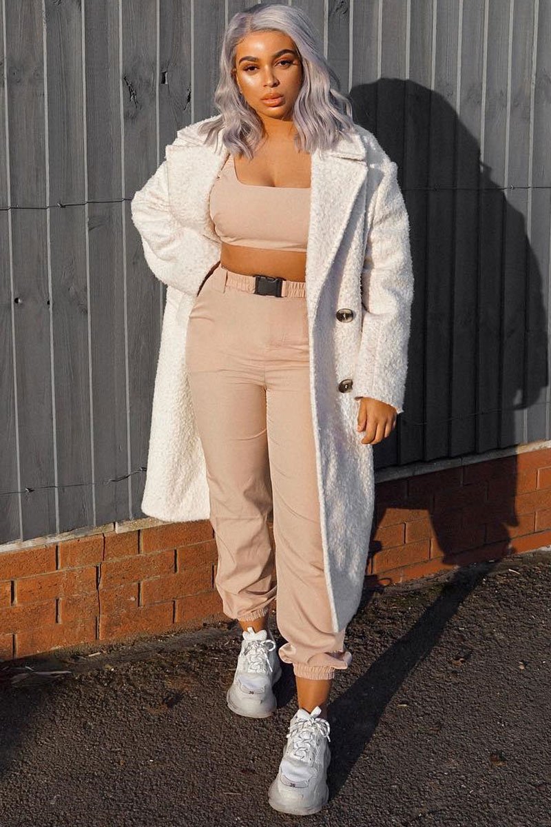 Beige Buckle Cargo Pant Crop Top Co-Ord - Kahri-Co-ords