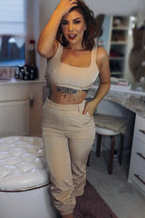 Beige Buckle Cargo Pant Crop Top Co-Ord - Kahri-Co-ords