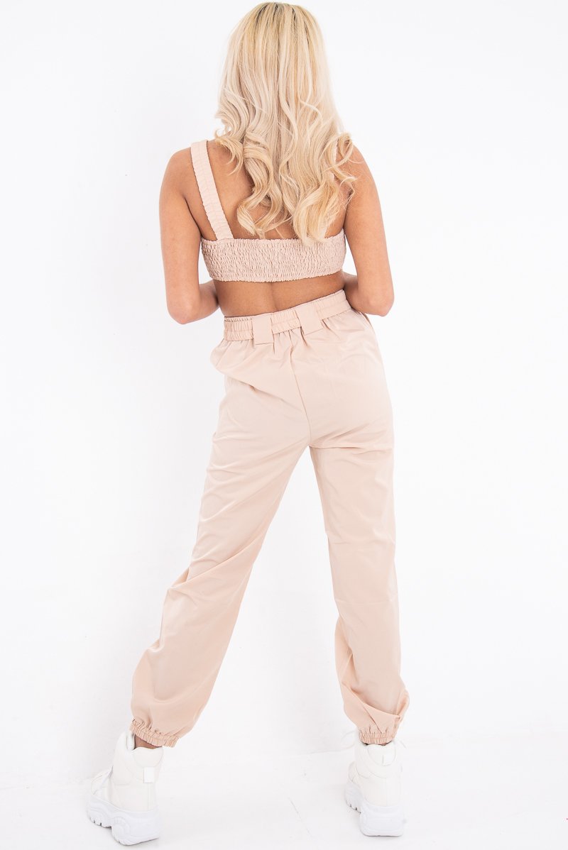 Beige Buckle Cargo Pant Crop Top Co-Ord - Kahri-Co-ords