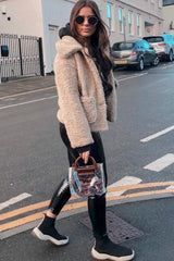 Beige Button Front Borg Coat - Jordana-Coats