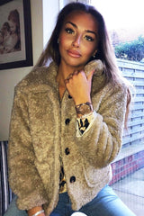 Beige Button Front Borg Coat - Jordana-Coats