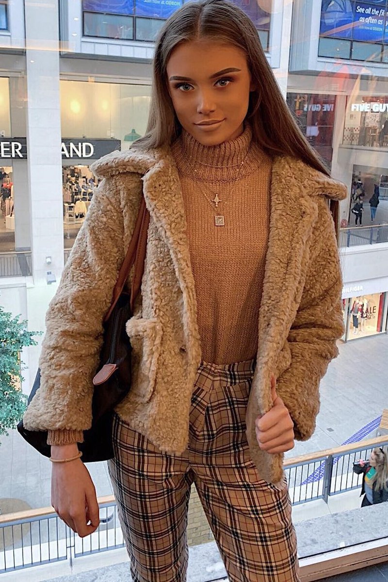Beige Button Front Borg Coat - Jordana-Coats