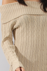 Beige Cable Knit Bardot Dress - Peeta-Dresses