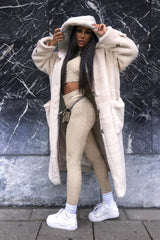 Beige Cable Knit Batwing Jumper Loungewear Set - Janea-Loungewear