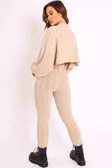 Beige Cable Knit Batwing Jumper Loungewear Set - Janea-Loungewear