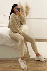 Beige Cable Knit Batwing Jumper Loungewear Set - Janea-Loungewear