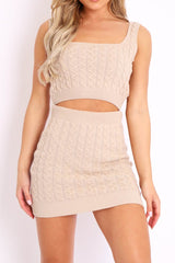 Beige Cable Knit Crop Top Skirt Co-ord - Vennie-Co-ords
