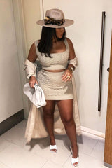 Beige Cable Knit Crop Top Skirt Co-ord - Vennie-Co-ords