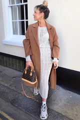 Beige Cable Knit Drawstring Waist Dress - Rhea-Dresses