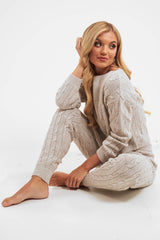 Beige Cable Knit Jumper Jogger Co-Ord - Gabbi-Co-ords
