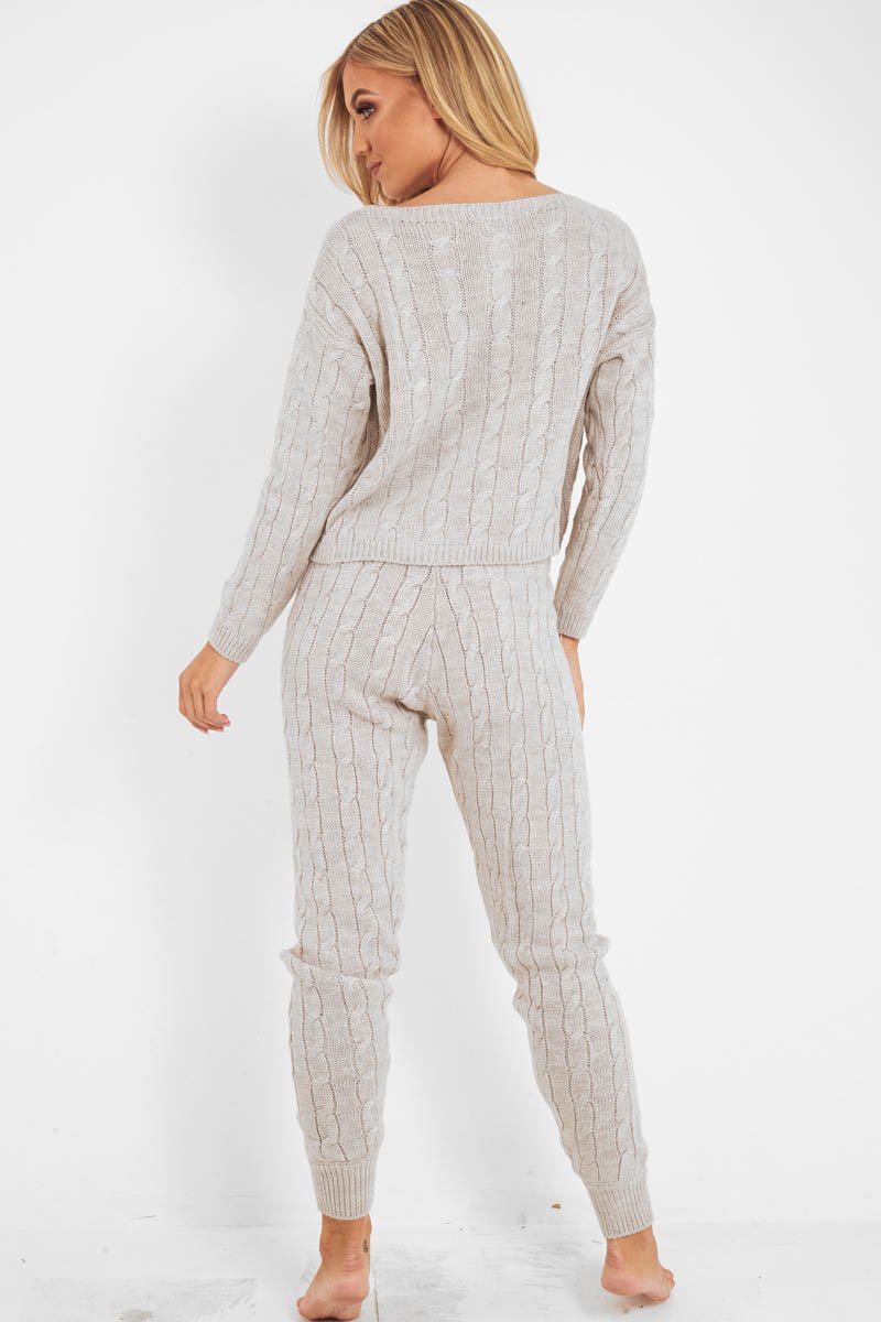 Beige Cable Knit Jumper Jogger Co-Ord - Gabbi-Co-ords