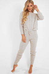 Beige Cable Knit Jumper Jogger Co-Ord - Gabbi-Co-ords