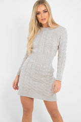 Beige Cable Knit Jumper Midi Dress - Jaylie-Dresses