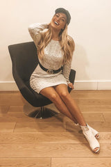 Beige Cable Knit Jumper Midi Dress - Jaylie-Dresses