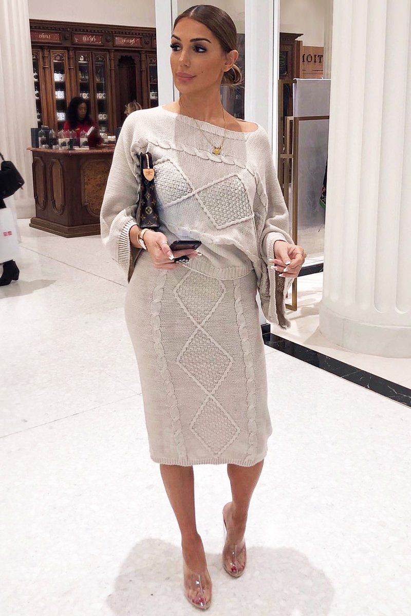 Beige Cable Knit Jumper Midi Skirt Co-Ord - Mahari-Co-ords