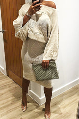 Beige Cable Knit Jumper Midi Skirt Co-Ord - Mahari-Co-ords