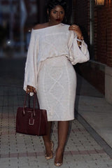 Beige Cable Knit Jumper Midi Skirt Co-Ord - Mahari-Co-ords