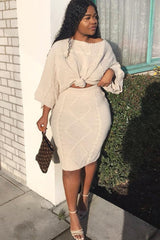 Beige Cable Knit Jumper Midi Skirt Co-Ord - Mahari-Co-ords