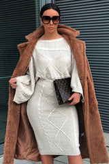 Beige Cable Knit Jumper Midi Skirt Co-Ord - Mahari-Co-ords