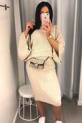 Beige Cable Knit Jumper Midi Skirt Co-Ord - Mahari-Co-ords