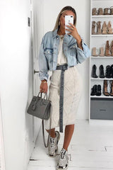 Beige Cable Knit Jumper Midi Skirt Co-Ord - Mahari-Co-ords