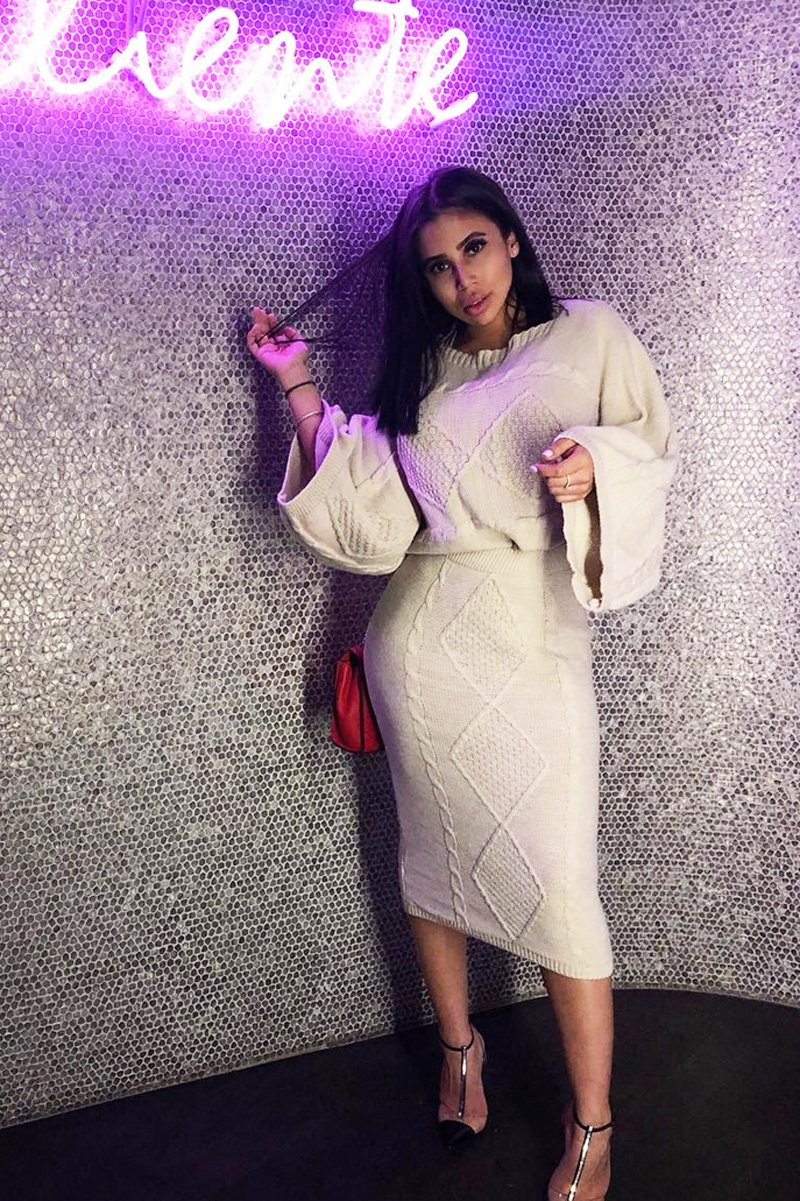 Beige Cable Knit Jumper Midi Skirt Co-Ord - Mahari-Co-ords