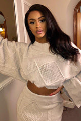 Beige Cable Knit Jumper Midi Skirt Co-Ord - Mahari-Co-ords