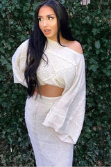 Beige Cable Knit Jumper Midi Skirt Co-Ord - Mahari-Co-ords