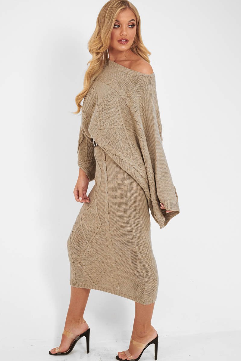 Beige Cable Knit Jumper Midi Skirt Co-Ord - Mahari-Co-ords