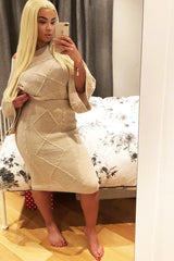 Beige Cable Knit Jumper Midi Skirt Co-Ord - Mahari-Co-ords