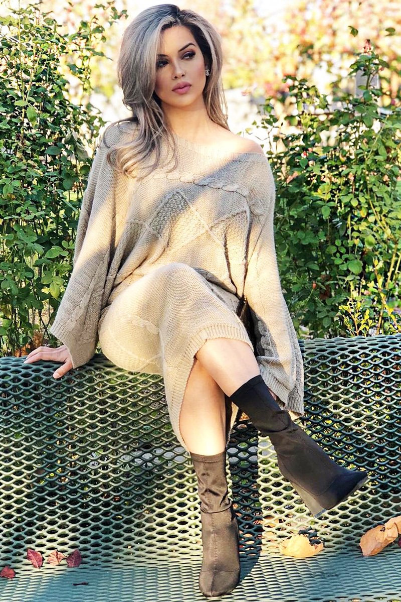 Beige Cable Knit Jumper Midi Skirt Co-Ord - Mahari-Co-ords