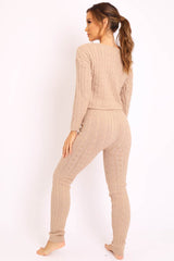 Beige Cable Knit Loungewear Co-ord - Anha-Knitwear