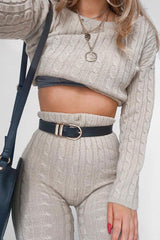 Beige Cable Knit Loungewear Co-ord - Anha-Knitwear