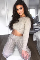 Beige Cable Knit Loungewear Co-ord - Anha-Knitwear