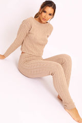 Beige Cable Knit Loungewear Co-ord - Anha-Knitwear