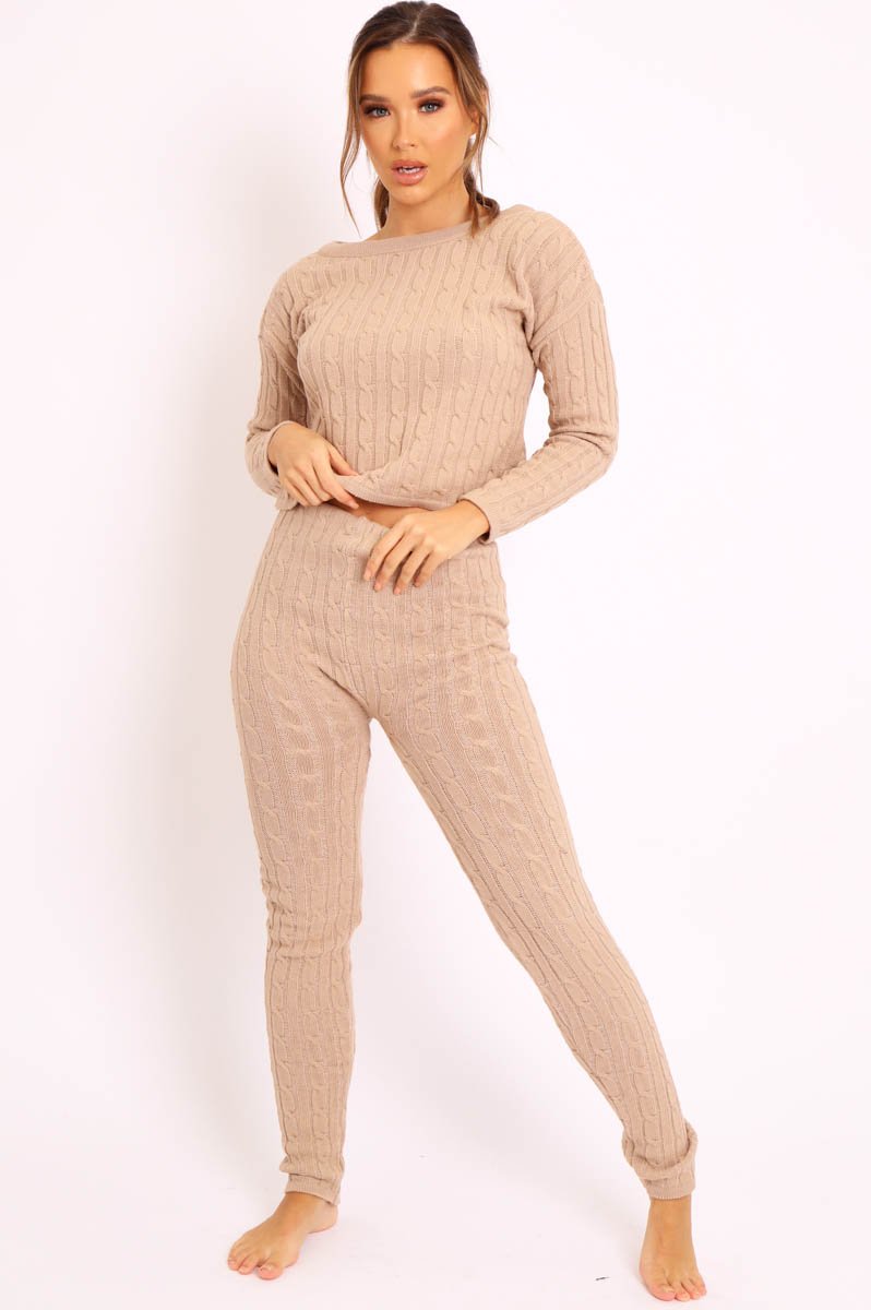 Beige Cable Knit Loungewear Co-ord - Anha-Knitwear