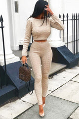 Beige Cable Knit Loungewear Co-ord - Anha-Knitwear