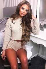 Beige Cable Knit Loungewear Set - Karlie-Loungewear