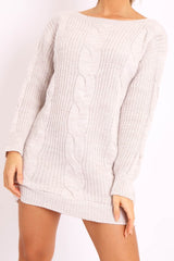 Beige Cable Knit Off Shoulder Jumper Dress - Berry-Dresses