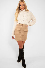 Beige Cable Knit Sleeve Detail Jumper - Miyonna-Jumper