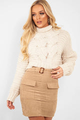 Beige Cable Knit Sleeve Detail Jumper - Miyonna-Jumper