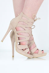 Beige Caged Platform Heels - Angelica-Heels