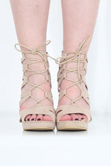 Beige Caged Platform Heels - Angelica-Heels