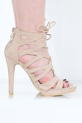Beige Caged Platform Heels - Angelica-Heels