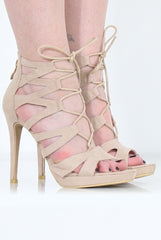 Beige Caged Platform Heels - Angelica-Heels