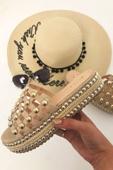 Beige Caged Studded Slider - Presli-Sliders